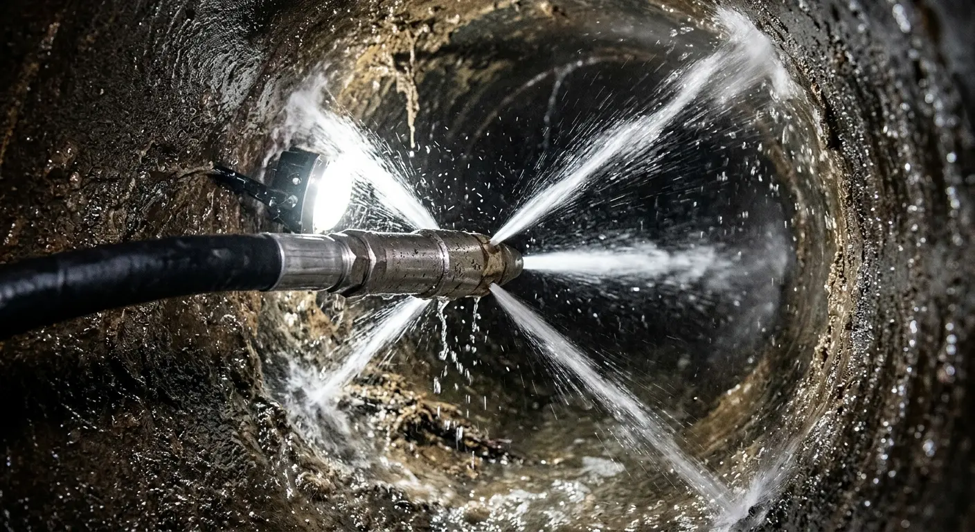 High-pressure hydro jetting nozzle cleaning sewer pipe for Storm Drain Cleaning in Wimauma